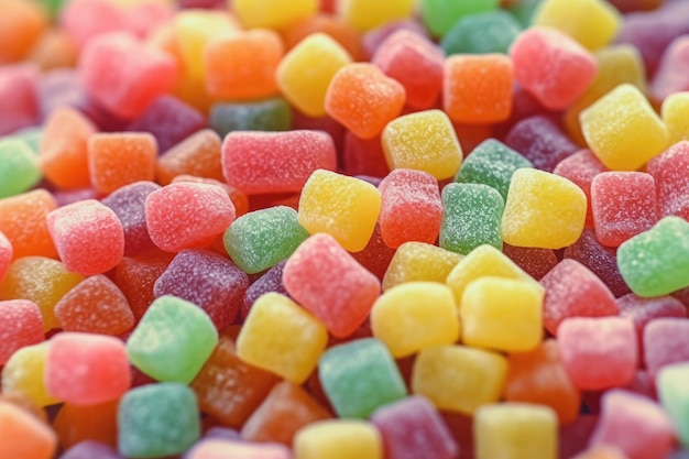 Op de voorkant staat een stapel kleurrijke snoepjes afgebeeld met het woord "sweet".