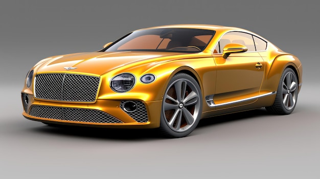 Op deze afbeelding wordt een gouden Bentley-auto getoond.