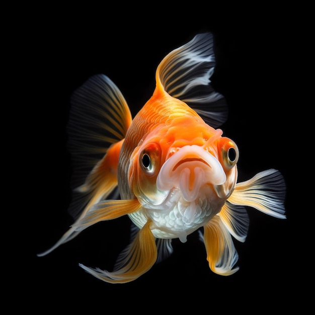 Op deze afbeelding wordt een goudvis met een droevig gezicht getoond.