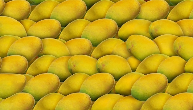 Op deze afbeelding wordt een stapel mango's getoond.