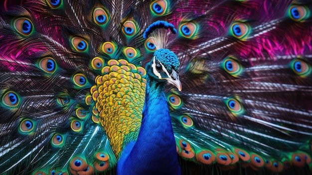 op deze bestandsfoto wordt een pauw met een kleurrijke staart getoond.