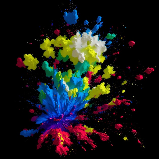 Op deze illustratie is een kleurrijke verfexplosie te zien.