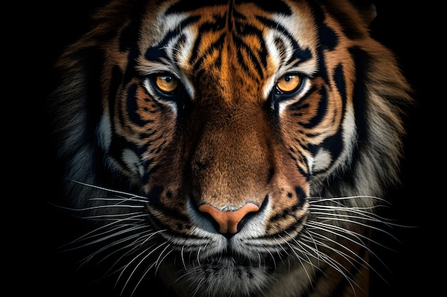 Op deze illustratie wordt het gezicht van een tijger getoond.