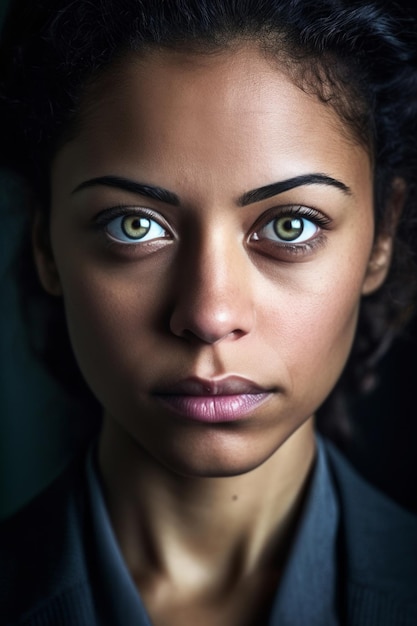 Op dit portret is een vrouw met groene ogen te zien.