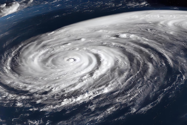 Op dit satellietbeeld is de tropische cycloon vanuit de ruimte te zien.