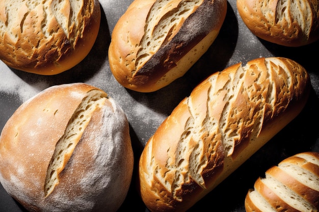 Op een dienblad liggen broden van de bakker uitgestald.