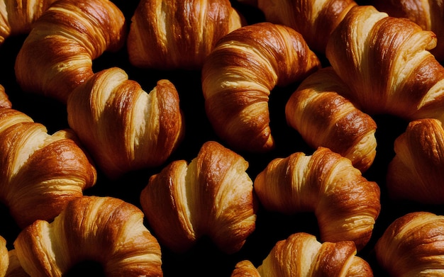 Op een foto wordt een stapel croissants getoond.