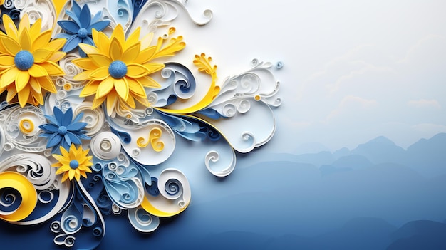 Op een lichtblauwe achtergrond plechtig versierde zonnebloemen voor de Onafhankelijkheidsdag van Oekraïne