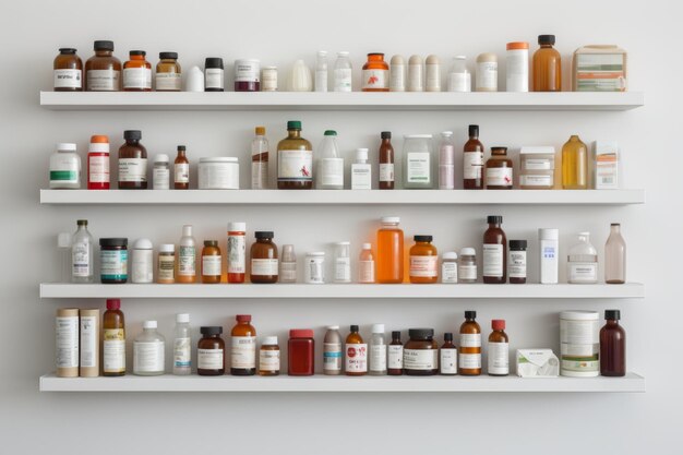 Foto op een lichte achtergrond schappen met medische medicijnen