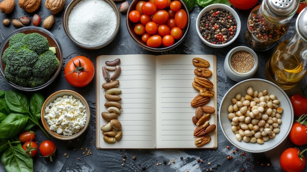 Op een lichttafel zie je een dieetvoedsel en een notitieboekje met een infografie die het ketogene dieet illustreert