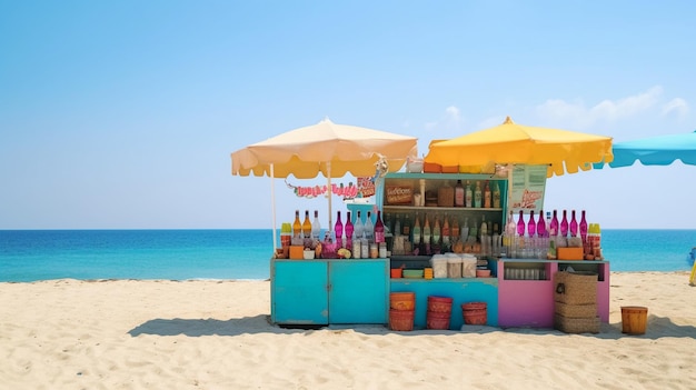 Op een mooie dag een kleurrijk aanbod van aangename verfrissingen De locatie ligt aan een strand met kristalheldere golven en een helderblauwe Generatieve AIx9