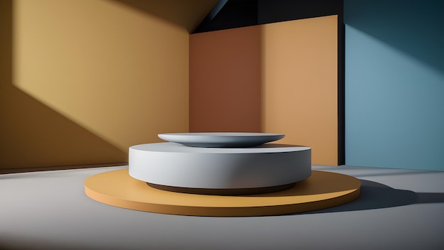 Op een ronde tafel staat een witte ronde tafel met een rond onderstel.
