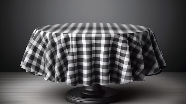 Op een tafel ligt een zwart-wit geruit tafelkleed met een zwart-wit geruit patroon.
