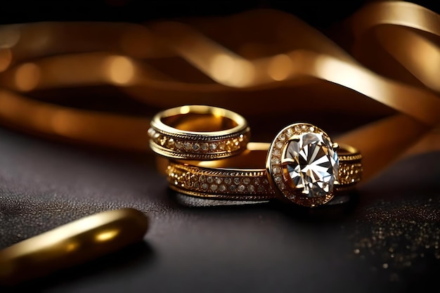 Op een tafel staat een ring met een diamanten ring erop.