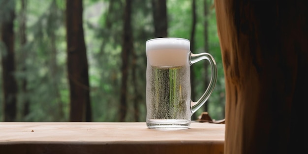 Op een vensterbank staat een glas bier met een schuimkraag.