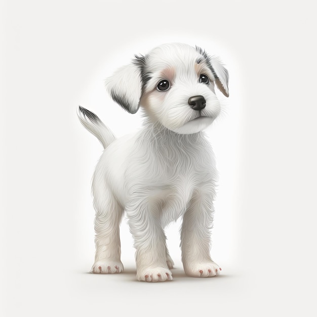 Op een witte achtergrond stilering van een kleine hond kindertekening Generatieve AI op een witte achtergrond stilering van een kleine hond kindertekening Generatieve AI