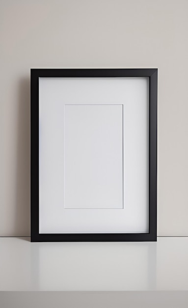 Op een witte tafel staat een zwart frame met een witte rand.