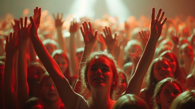 Op een zomermuziekfestival is er een grote menigte.