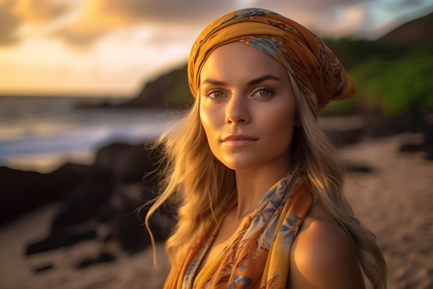 Op het strand Realistisch beeld van een mooie vrouw die op het exotische vakantie-eiland is