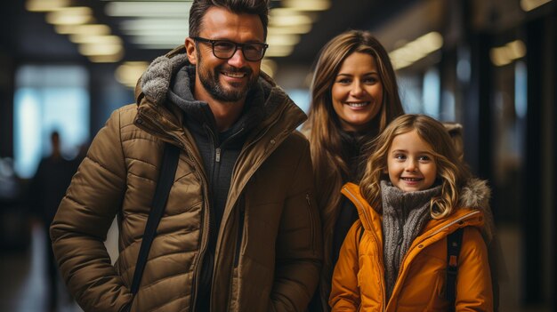 Op het vliegveld vertrekt een gezin met kinderen op vakantiexA