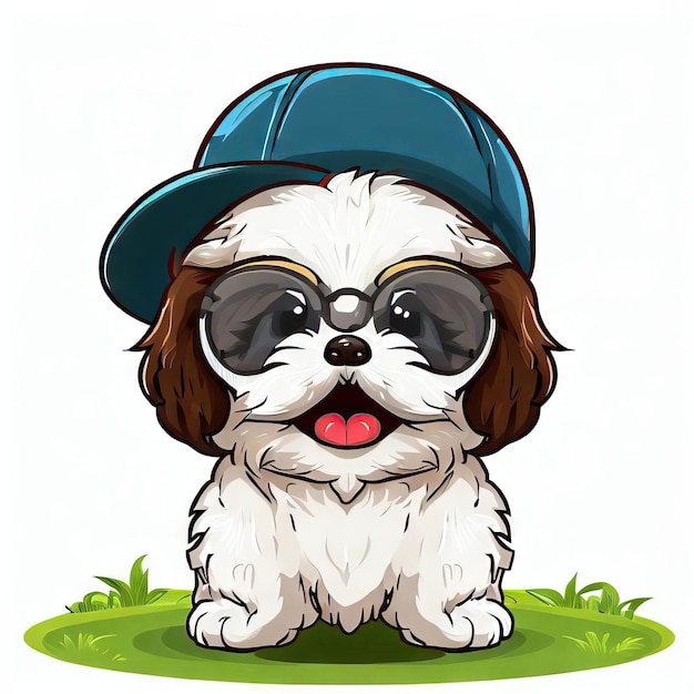 Op maat gemaakte Tzu Trends Hoed en bril versierde Shih Tzu Generative AI