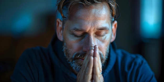 Foto op zoek naar goddelijke leiding een man in diepe contemplatie concept geest over lichaam het verkennen van de kracht van meditatie