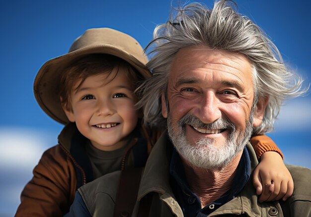 Opa en kleinzoon lachen samen Familietijd gegenereerd door AI