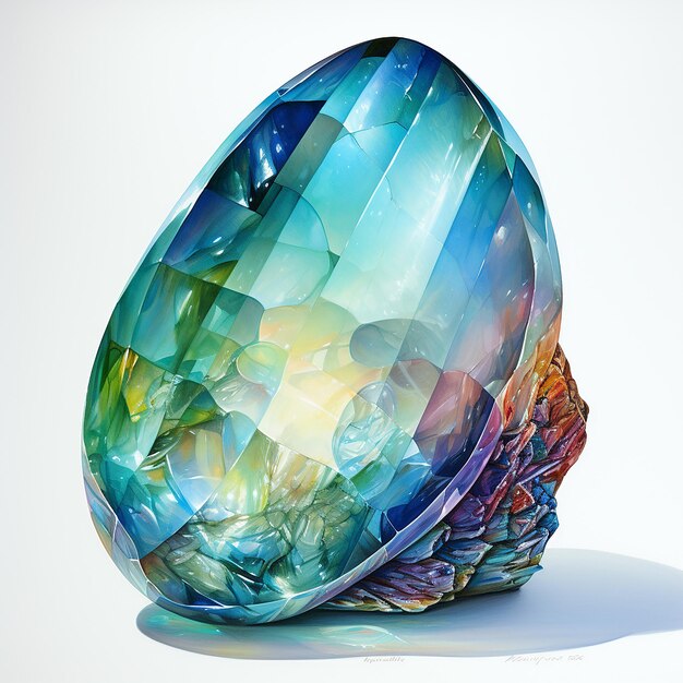 Opaal edelsteen aquarel op ultra witte achtergrond