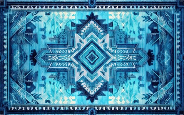 an opal blue rug with tribal patterns