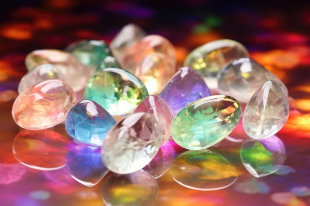 Foto gioielli di opale disposti in acqua cristallina per la pulizia