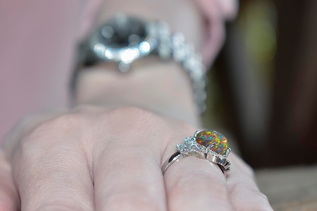 Opal An opal ring in a girl's finger