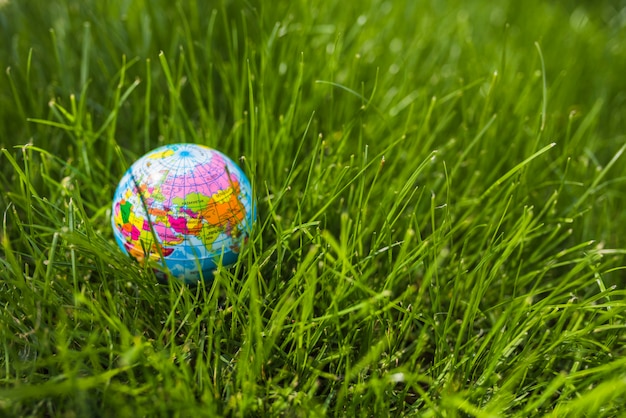 Foto opblaasbare bol op groen gras