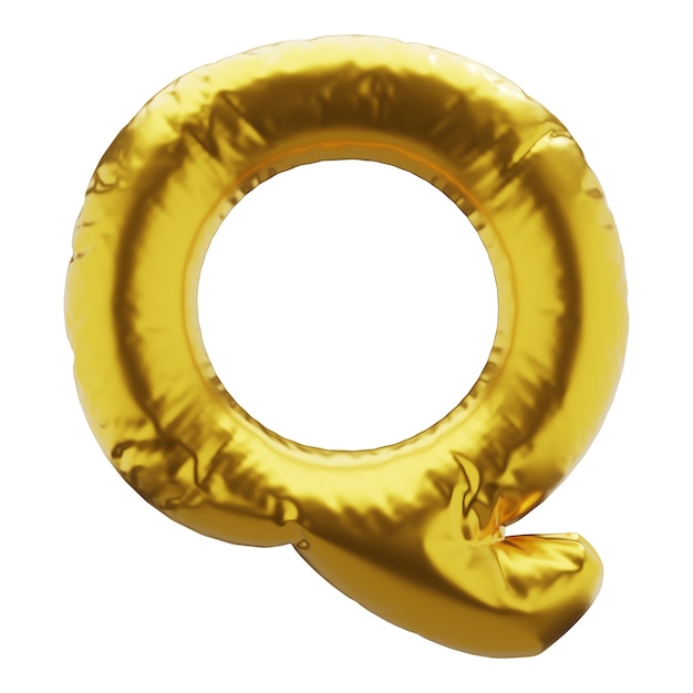 Opblaasbare letter q in gouden kleur opblaasbare symbolen van gouden kleur voor uw ontwerp 3d render