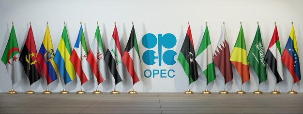 OPEC-symbool en vlaggen van de OPEC-landen