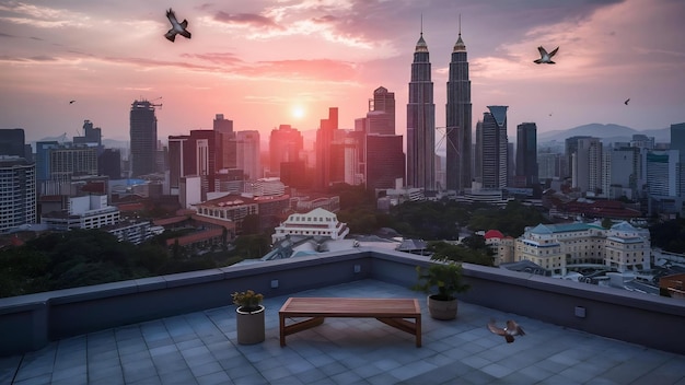 Photo open apace rooftop with kuala lumpur cityscape skyline view