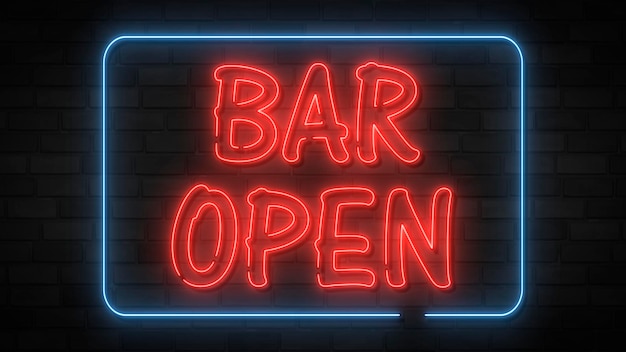 Open bar nacht neon letter Rode en blauwe neonreclame bar open
