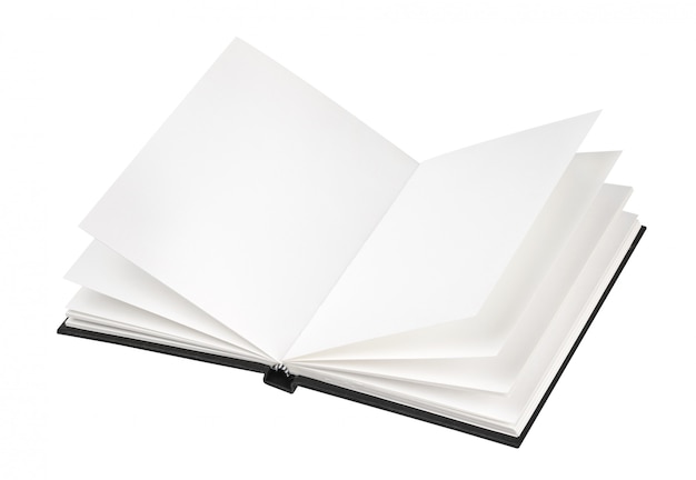 Open black book cover isolated on white