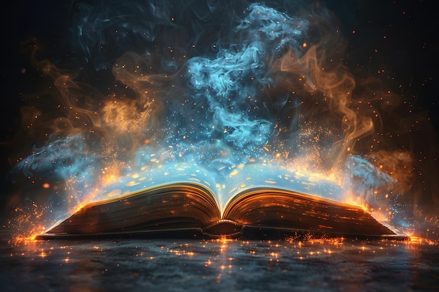 Foto open boek dat vlammen uitzendt