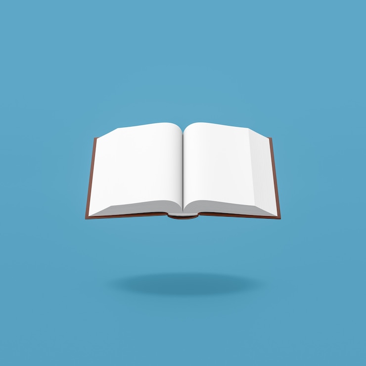 Foto open boek met blanco pagina's op blauwe achtergrond