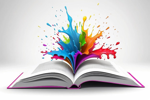 Open boek met kleur splash afbeelding voor uw ontwerp