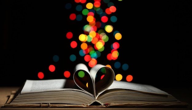 Open boek op een houten tafel op een heldere achtergrond