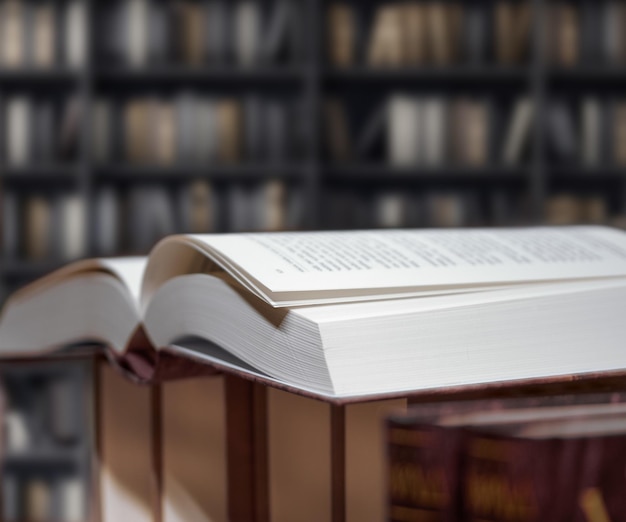 An open book in college library copy space