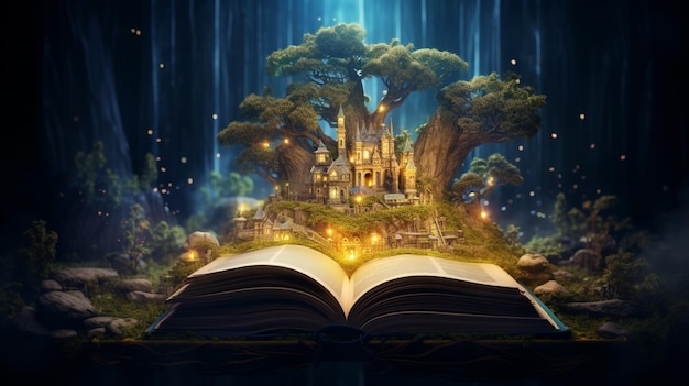 Open book concept for fairy tale and fiction storytelling