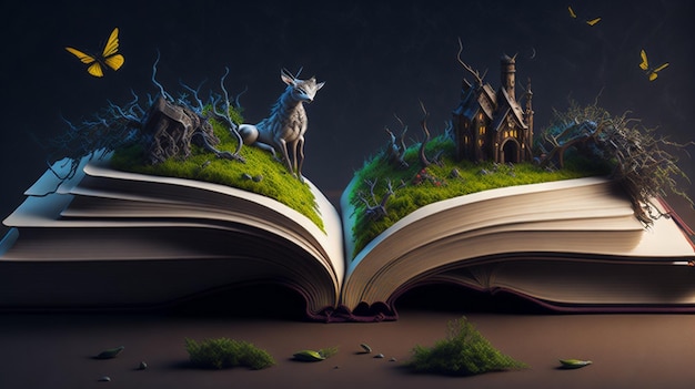 Open book concept for fairy tale and fiction storytelling