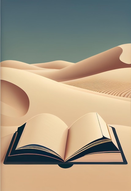 An open book in the desert with the word reading on it.