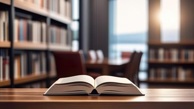 Open book on desk in library