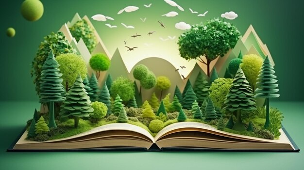 Open book on green meadow