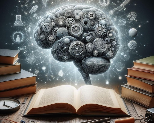 Photo open book and human brain