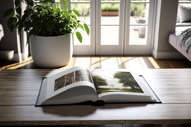 Open book on a living room table