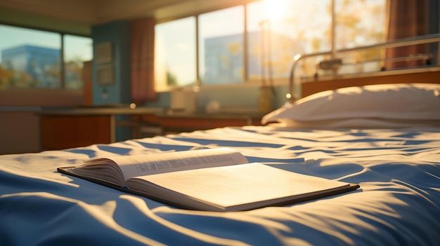 Photo an open book on a medical bed in a medical ward